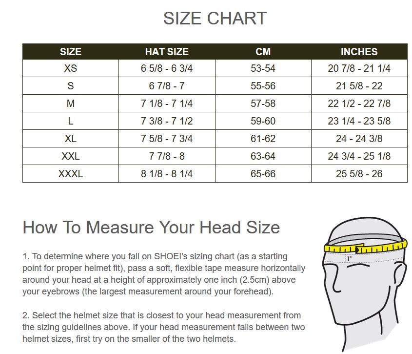 shoei motorcycle helmet size chart - Pflag