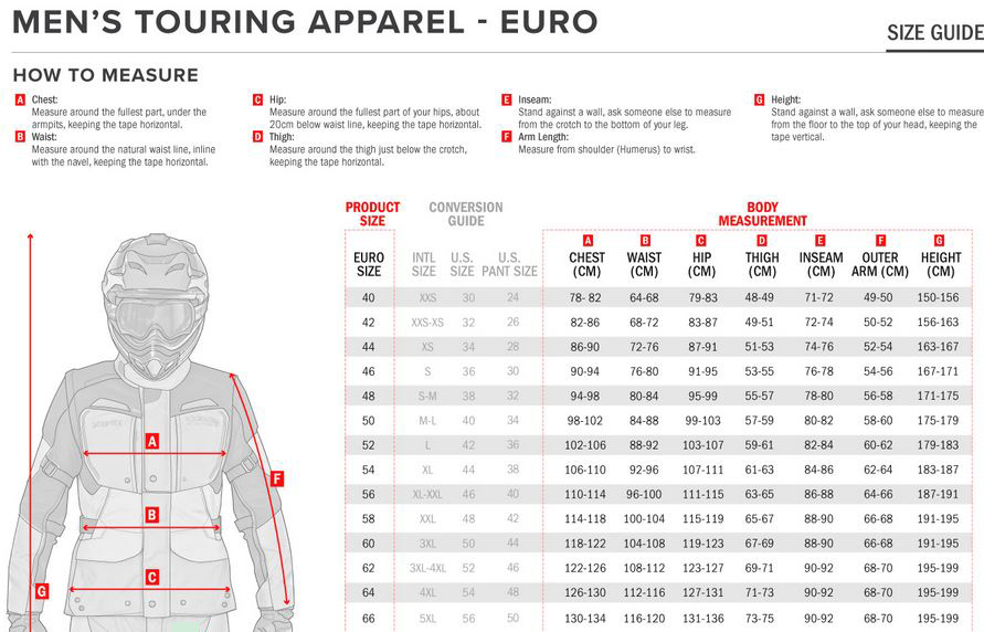 Alpinestars Jacket Size Chart