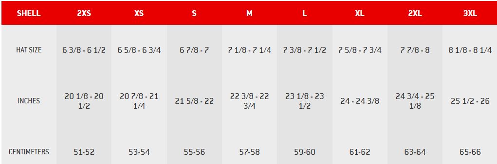 Icon Airflite Size Chart